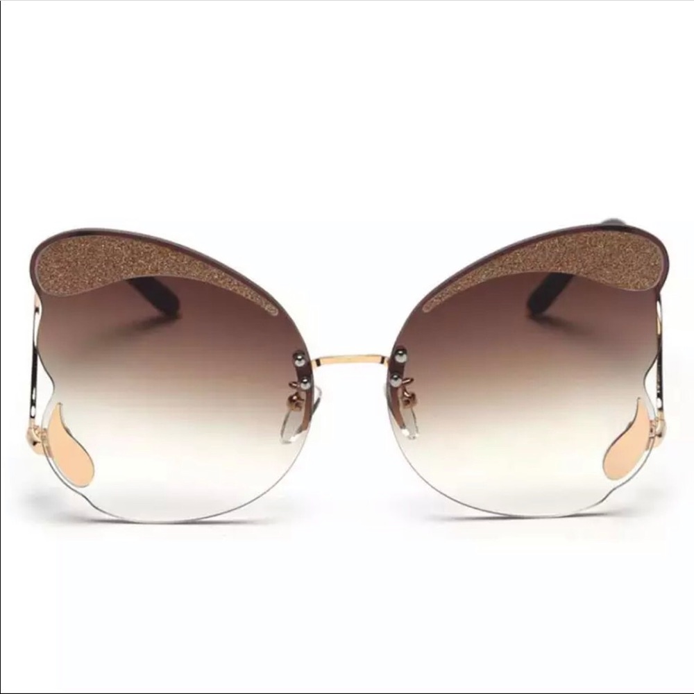 GOLD TEA BUTTERFLY RIMLESS SUNGLASSES - Picture 2 of 3